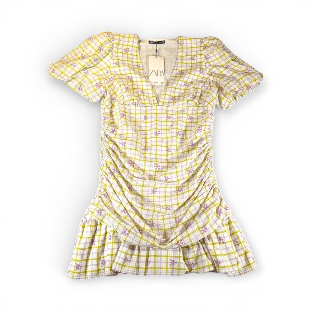 Zara Plaid Ruched Mini Dress NWT Size Large